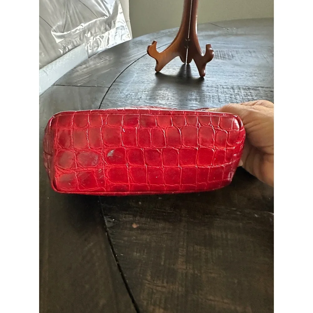 Brighton Red Croc Embossed Patent Leather Cosmetic Pouch Leopard Print Linin GUC